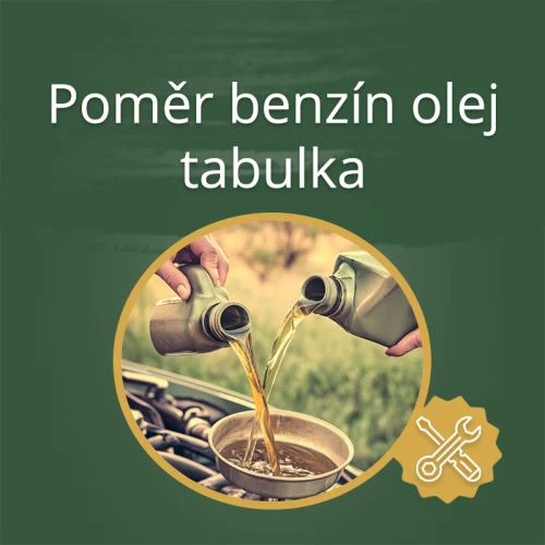 Poměr benzín oleje ukazuje nalévání směsi do nádoby.