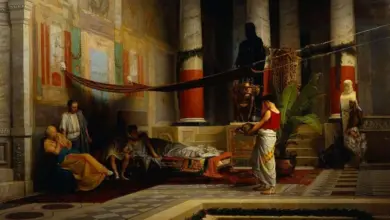 Historická malba smrti římského císaře Nera v paláci.