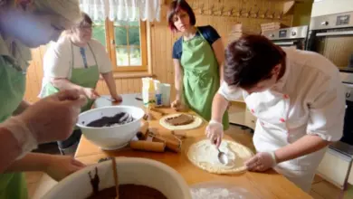 Women making food in kitchen