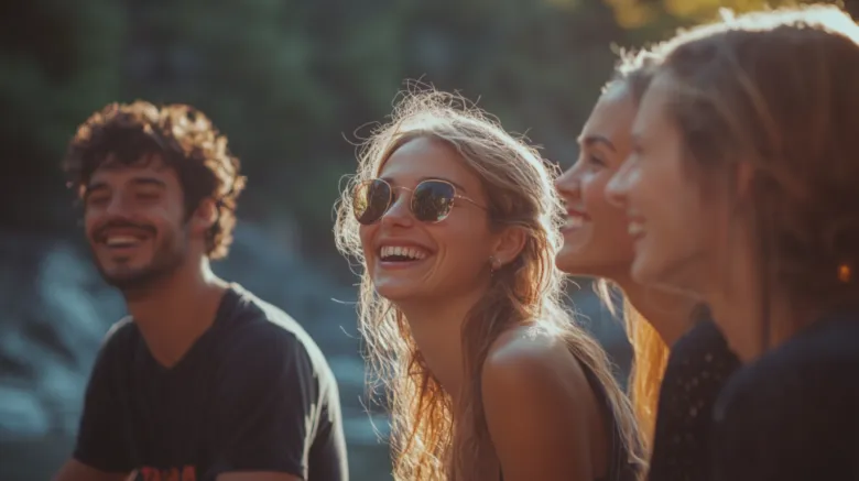 Group of friends laughing outdoors