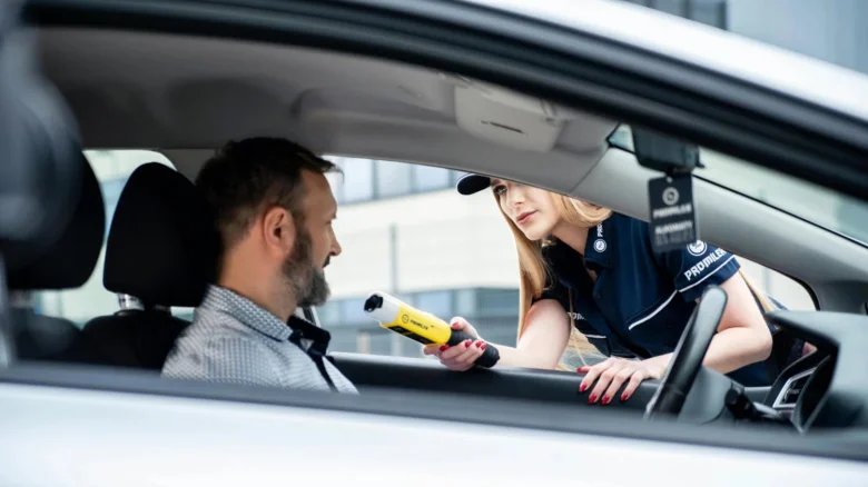 Breathalyzer test with driver and officer