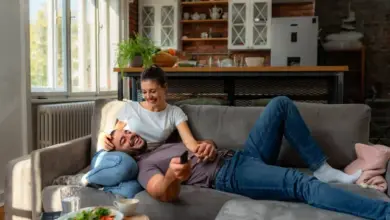 Couple relaxing on sofa