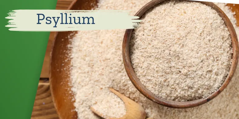 Psyllium powder in wooden bowl