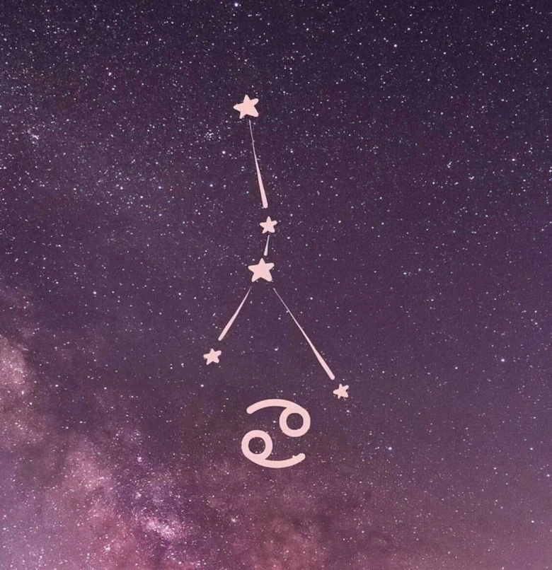 Zodiakální znamení Rak s konstelací na pozadí hvězdné oblohy.