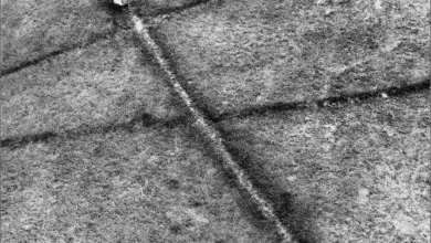 Osoba chodící po křižovatce cest na texturovaném pozadí.