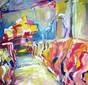 Tempera painting interior scene