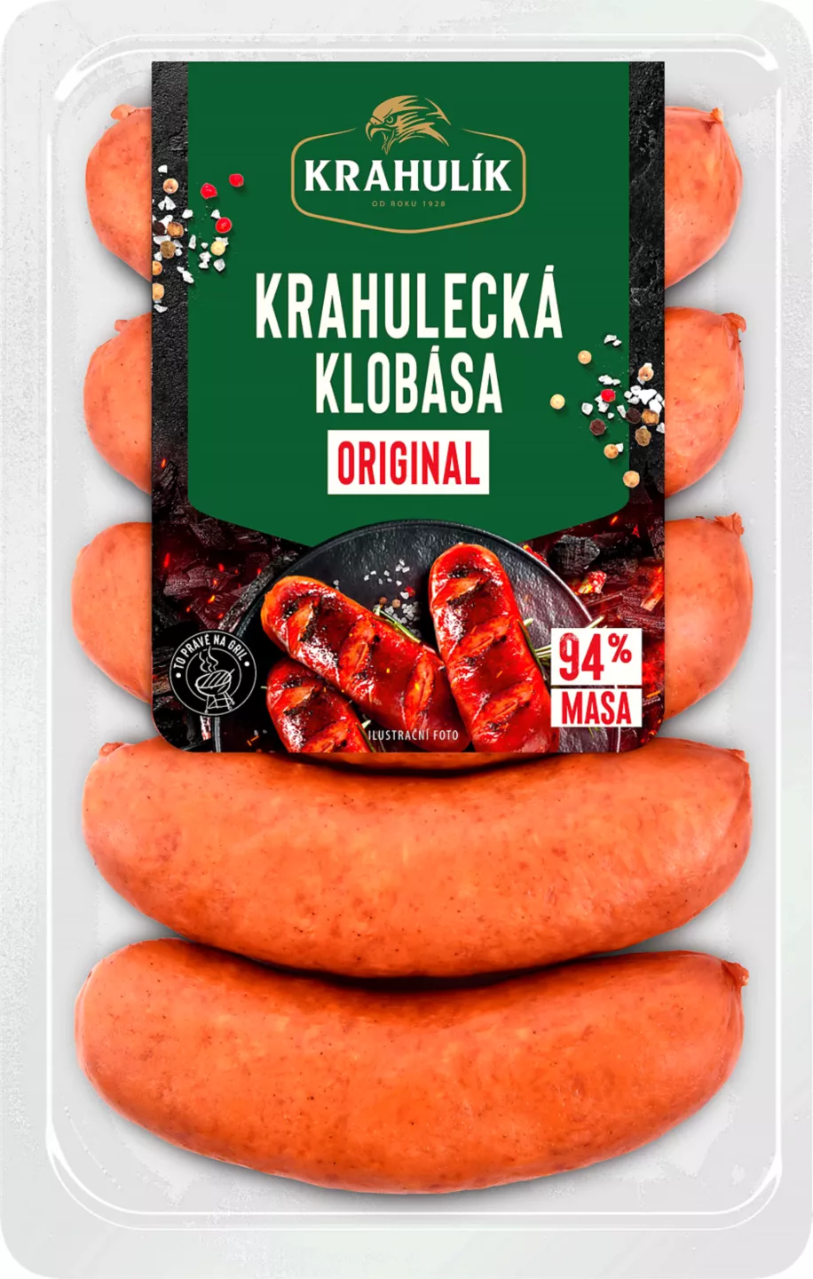Balíček párků značky Krahulík s viditelným počtem kusů v balení.
